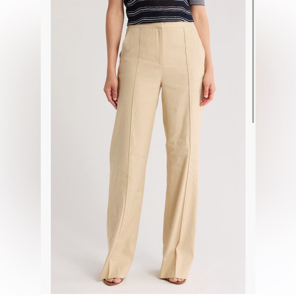 Veronica Beard Cruz Pintuck Linen Blend Pants in color Stone Khaki